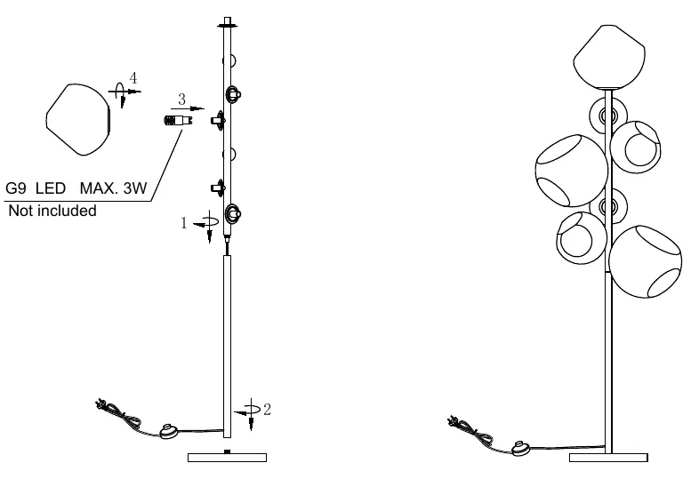 Assembly diagram for the Liquid Diamond floor lamp
