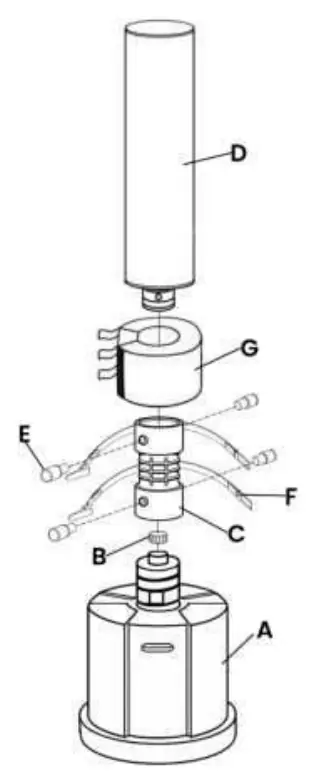 Assembly diagram showing the connection of the base, middle section, and punching bag body.