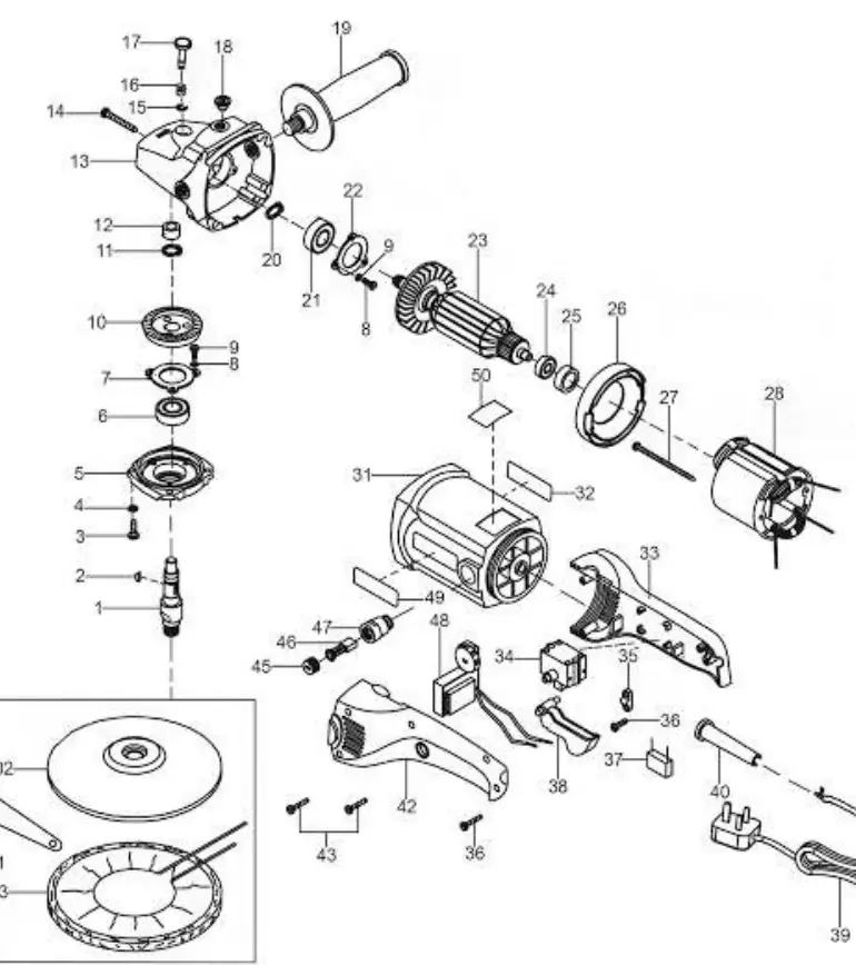 Exploded view diagram of the MS900PS Sander/Polisher