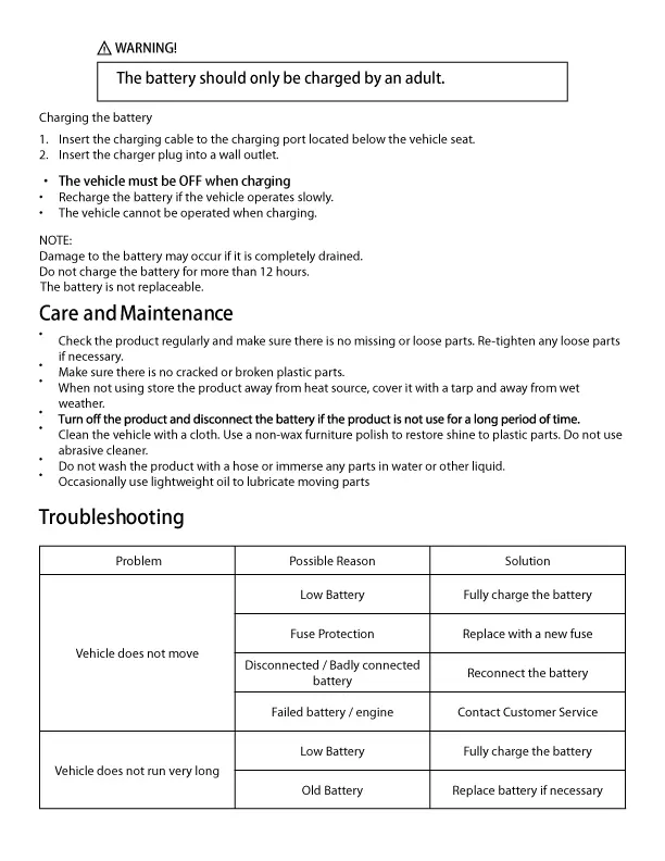 Follow charging instructions and troubleshooting guide.