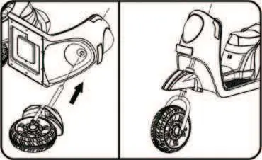 Insert the front wheel assembly into the scooter frame.