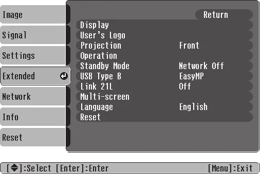 Extended menu