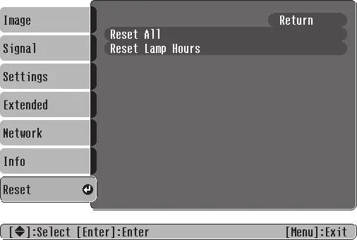 Reset menu