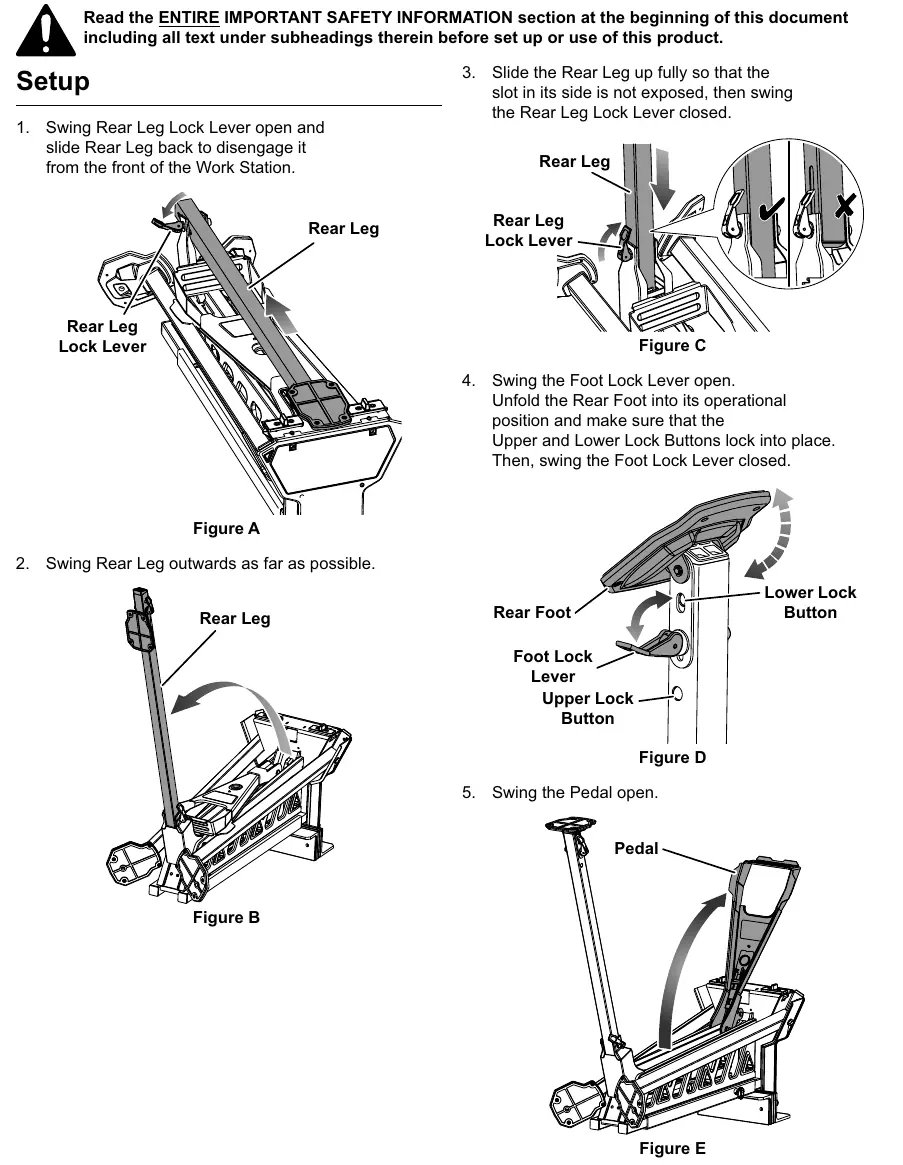 Setup instructions for legs and foot lock