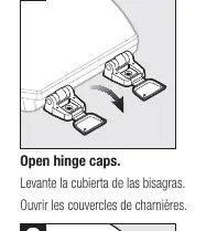 Open hinge caps and insert bolts