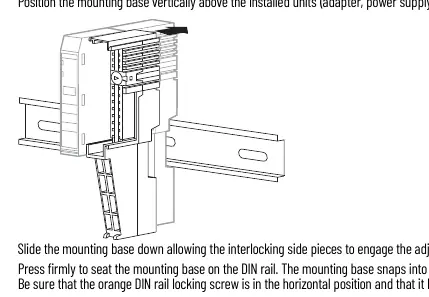 Mounting the base on the DIN rail.