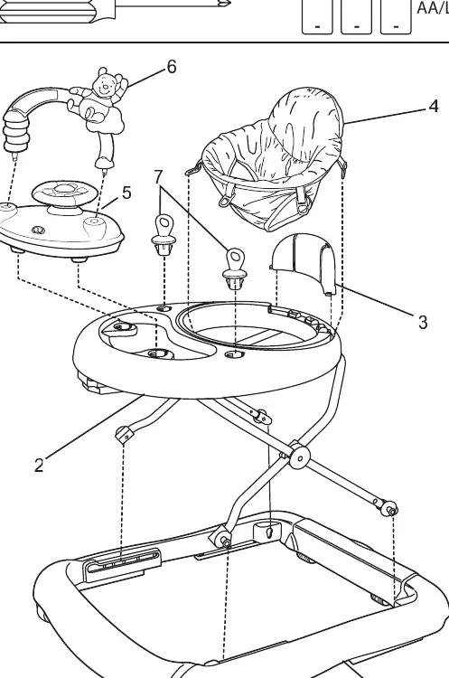 Exploded view of the walker assembly