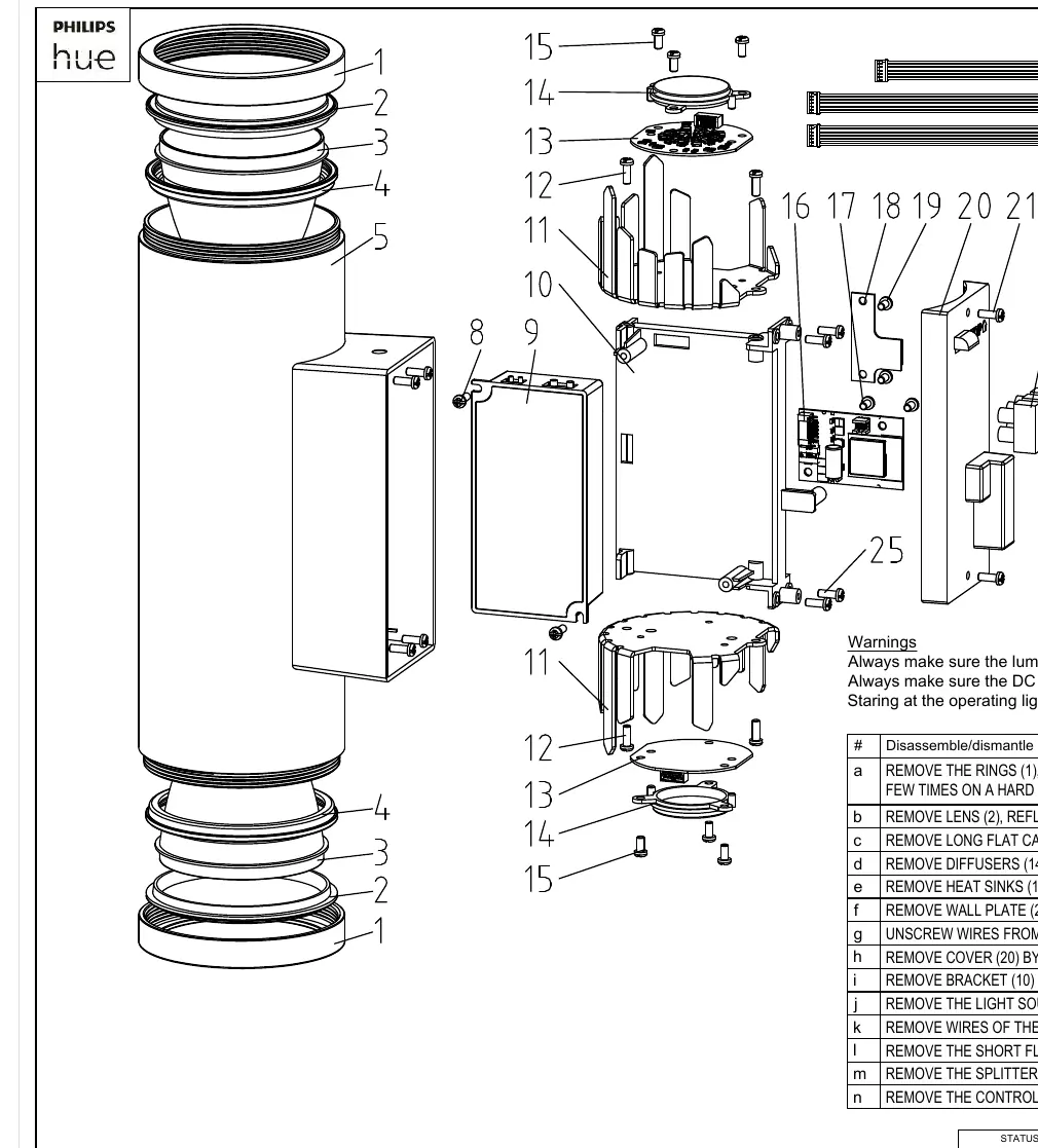 Exploded view diagram of the Philips Hue Outdoor Appear wall lamp components.