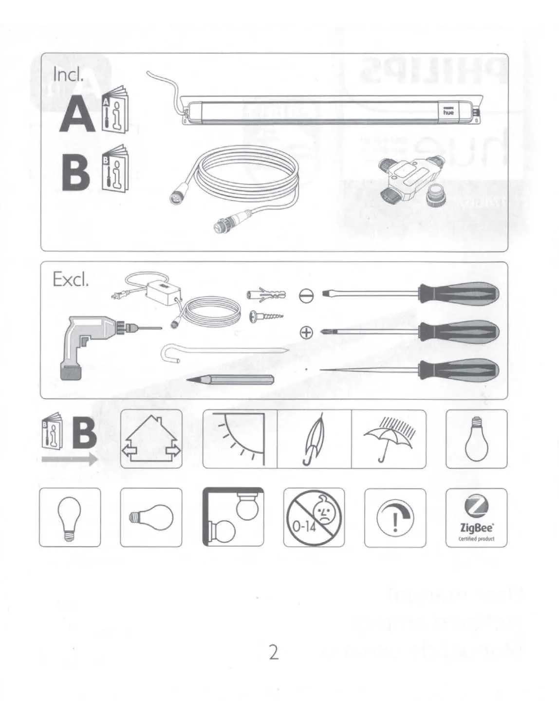 Included and excluded items for installation.