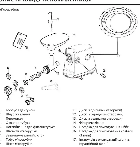 Meat grinder components and assembly diagram