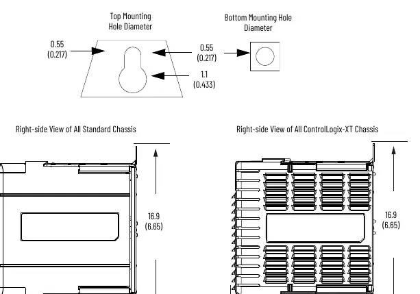 Chassis mounting hole dimensions.