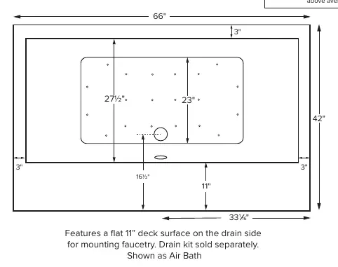 Dimension diagram of the Metro 3 tub