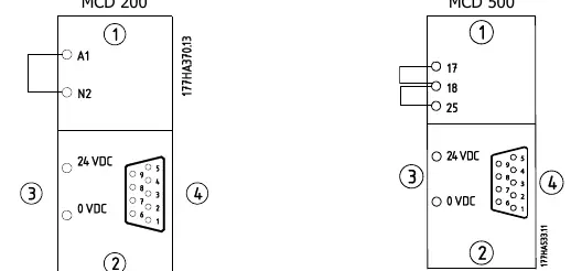 Wiring diagrams for MCD 200 and MCD 500.