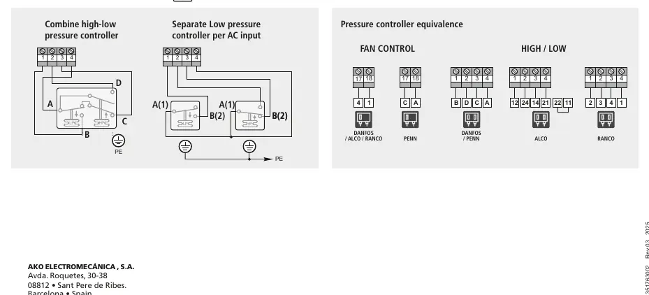 Pressure switch wiring options and controller equivalence diagrams