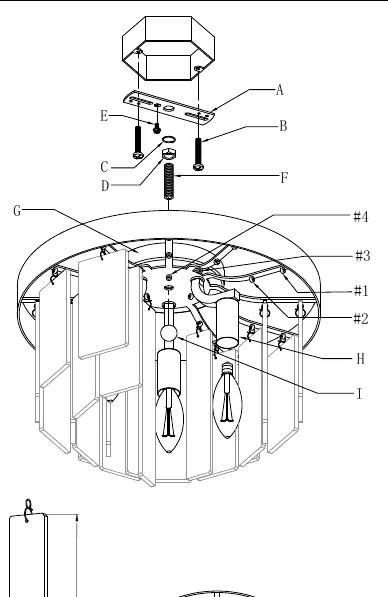 Exploded view of the mounting assembly and fixture components.