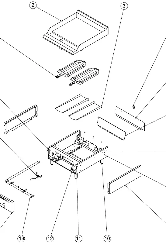 Parts diagram for Manual Gas Griddle
