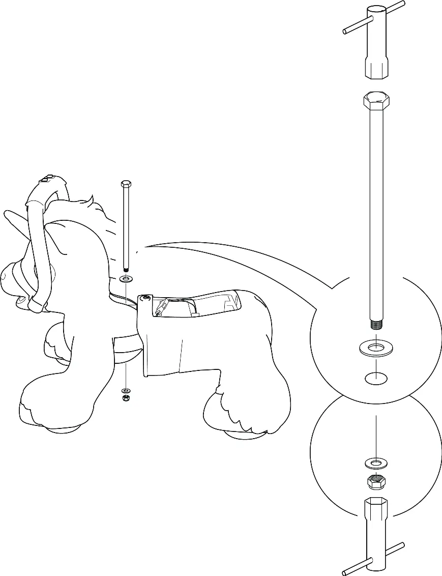 Securing the unicorn body with the connecting bolt, washers, and nut.
