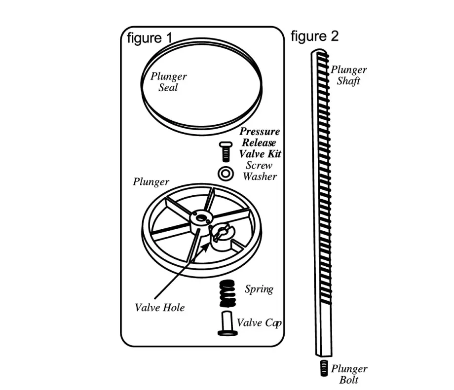 Plunger and Pressure Release Valve assembly details.