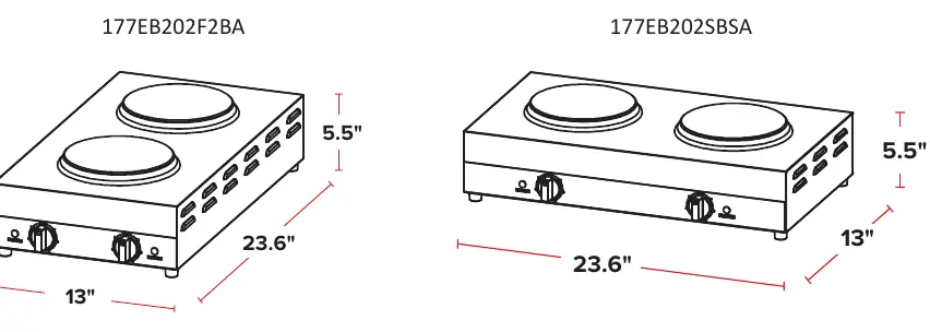 Dimensions and configuration of the hot plates
