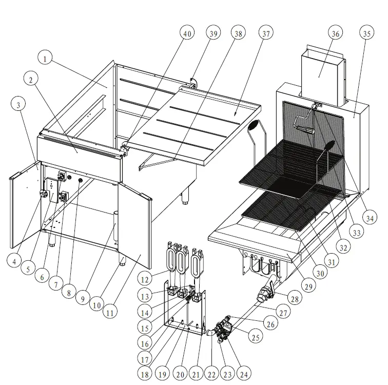 Parts diagram for Avantco gas donut fryers