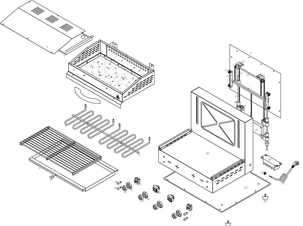 Exploded parts diagram for Avantco Salamander Broilers.