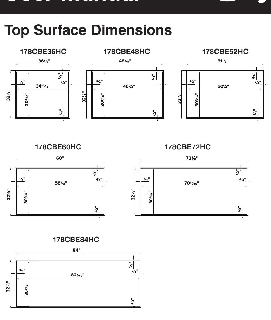 Top surface dimensions