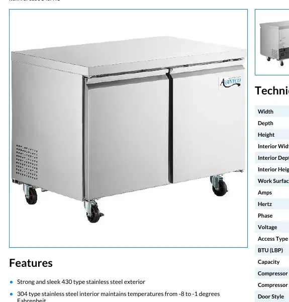 Avantco 178SSUC48FHC Undercounter Freezer