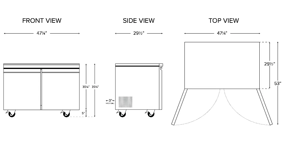 Plan view dimensions for installation